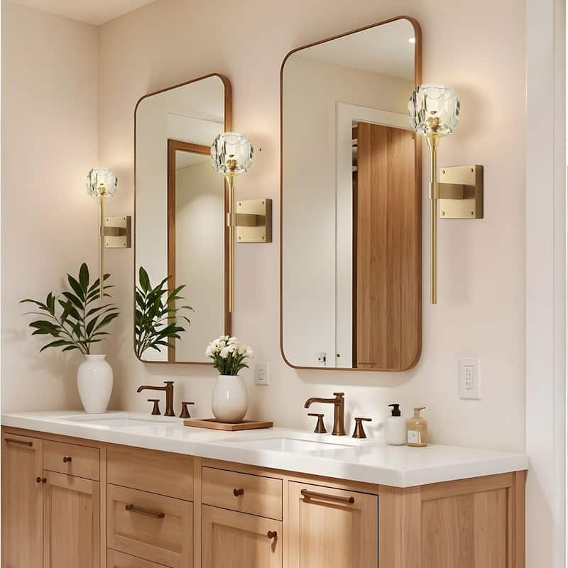 Modern Armed Wall Sconce - Metal, Glass & Matte Black, Crystal Clear 1-Light Wall Sconce for Bedroom or Bathroom in Modern Style