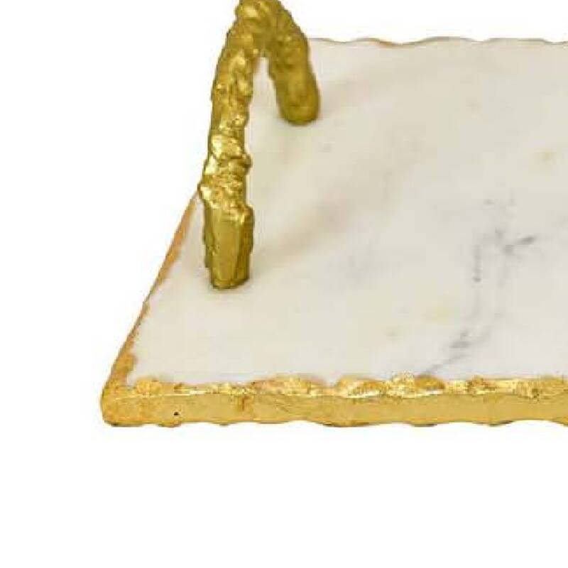 Pammy Decorative Tray, Gold Arched Handles, White Marble 18 Inch