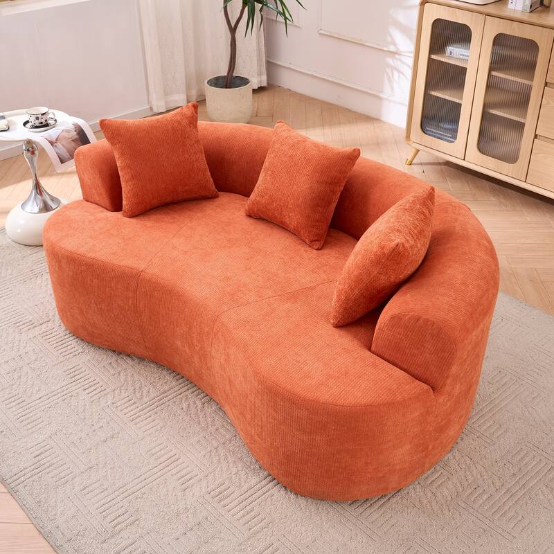 GDFStudio - Crescent-Shaped 67" Chenille Sofa with Self-Inflating Foam and Modular Design