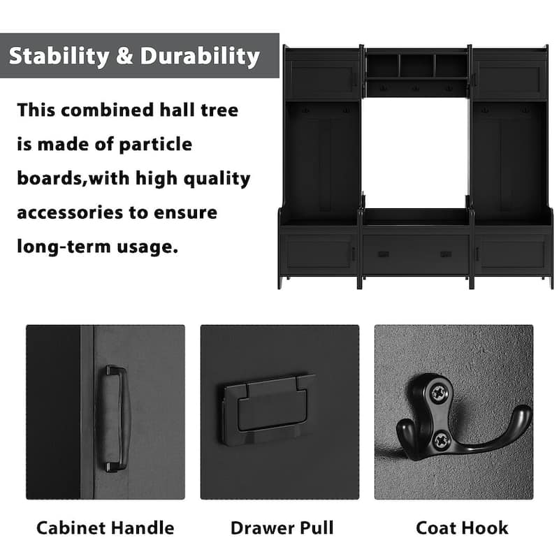 78W Hall Tree and Shoe Bench with Shelves