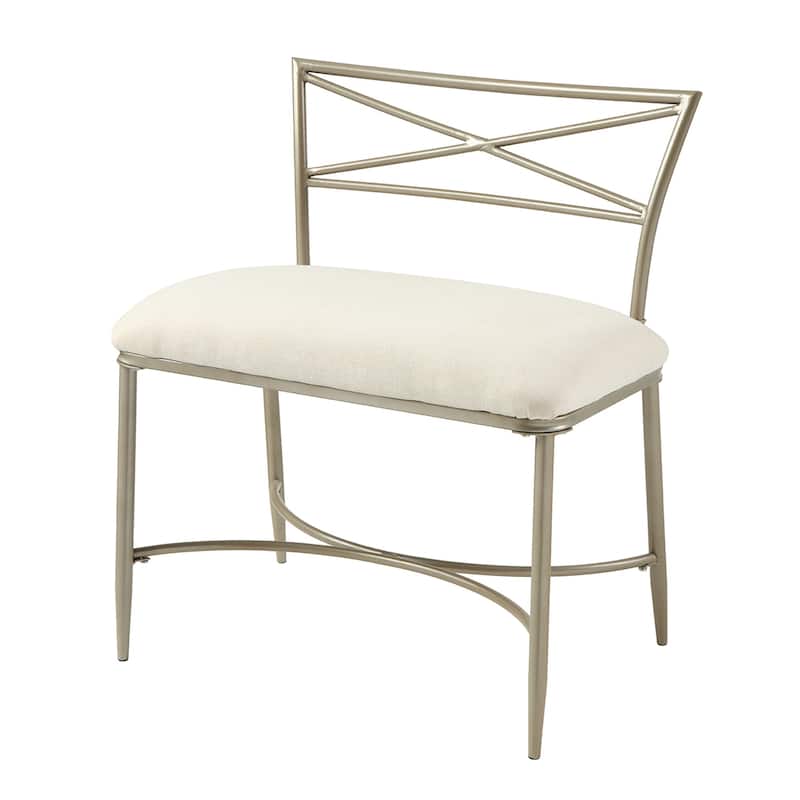 Azalea Park Champagne Gold Upholstered Iron Vanity Bench - Champagne Gold & Creamy White - 24.41 W x 19.29 D x 30.71 H"