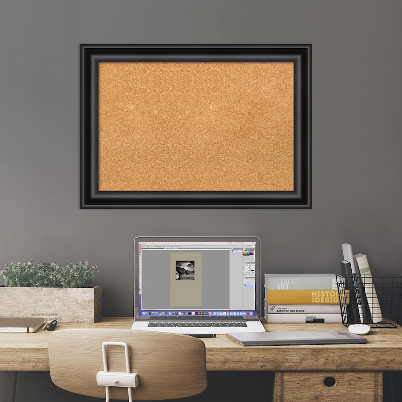 Grand Black Narrow Framed Cork Bulletin Memo Board