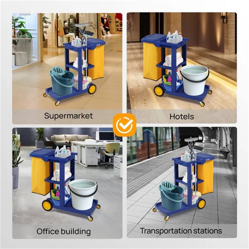 3 Tier Shelf Janitorial Cart Small 500lbs Capacity Commercial Cleaning Cart