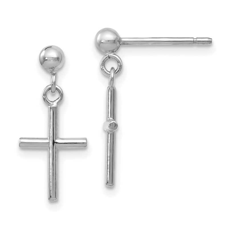 Curata 14k White Gold 16x7.5mm Post Long Drop Cross Dangle Earrings