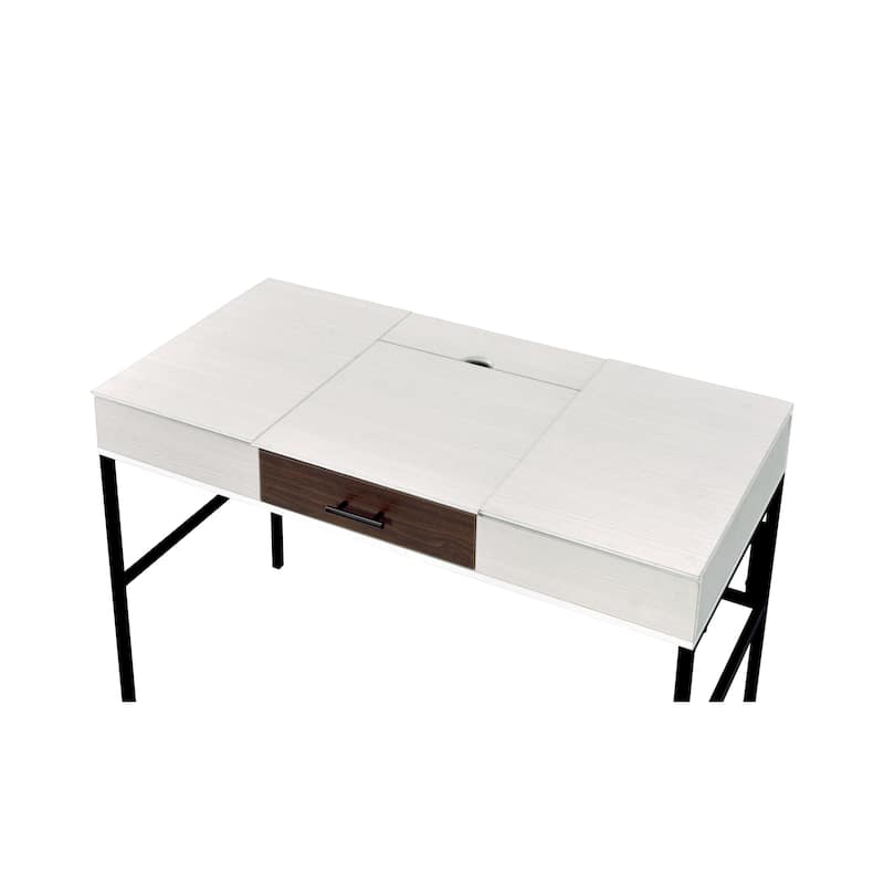 GDFStudio - Verster Writing Desk with USB Charging Port, Storage Drawer & Compartments, Metal Base