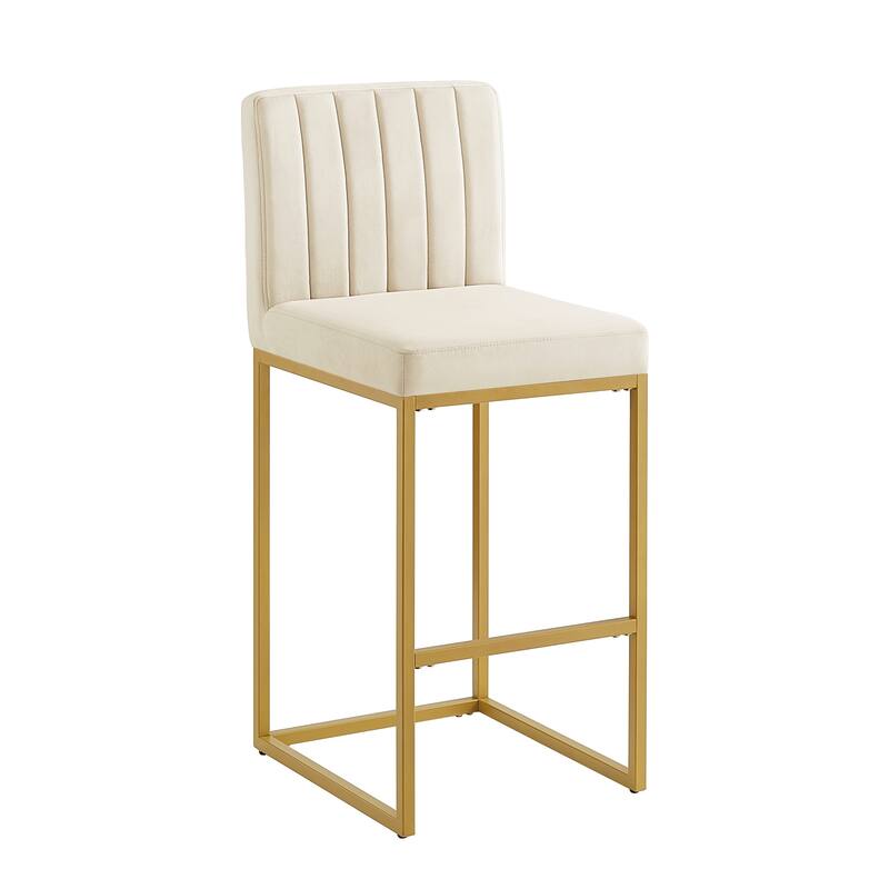 Counter Height Bar Stools Set of 2, Velvet Upholstered Bar Stools with Back, Breakfast Bar Chairs with Metal Footrest - Cream