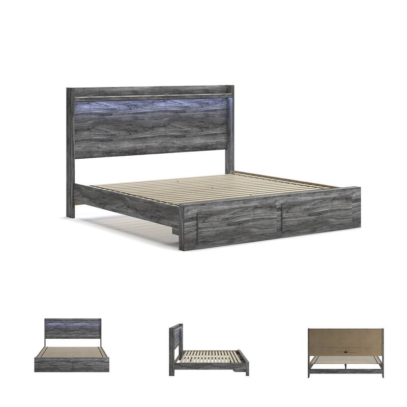 Baystorm Weathered Gray Panel Bed with Footboard Storage Drawers