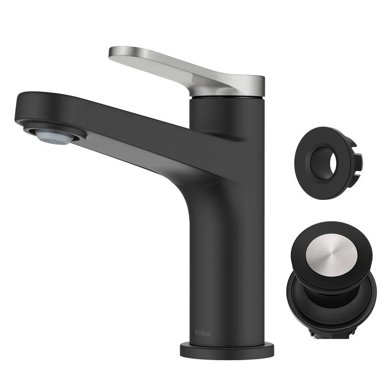 Kraus KBF-1411 Indy 1.2 GPM Single Hole Bathroom Faucet with Push - Spot Free Brushed Nickel / Matte Black