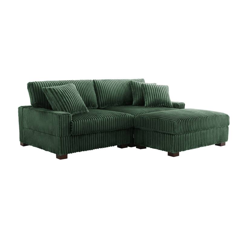 Modular Armchair and Ottoman Set with Adjustable Headrest, Flannel Upholstery