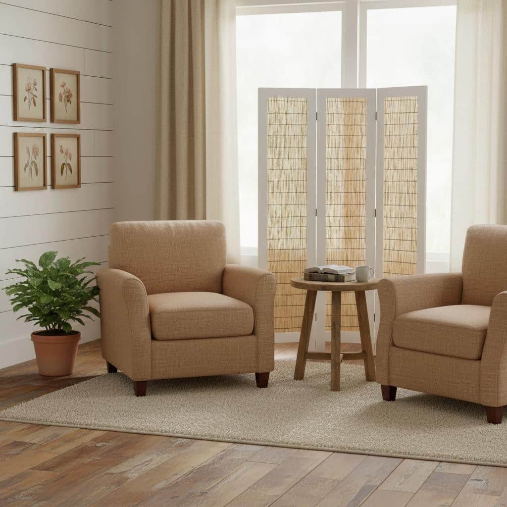 HomeRoots 67" White and Natural Manufactured Wood Folding Three Panel Screen Room Divider - 47' X '67' X '1.5