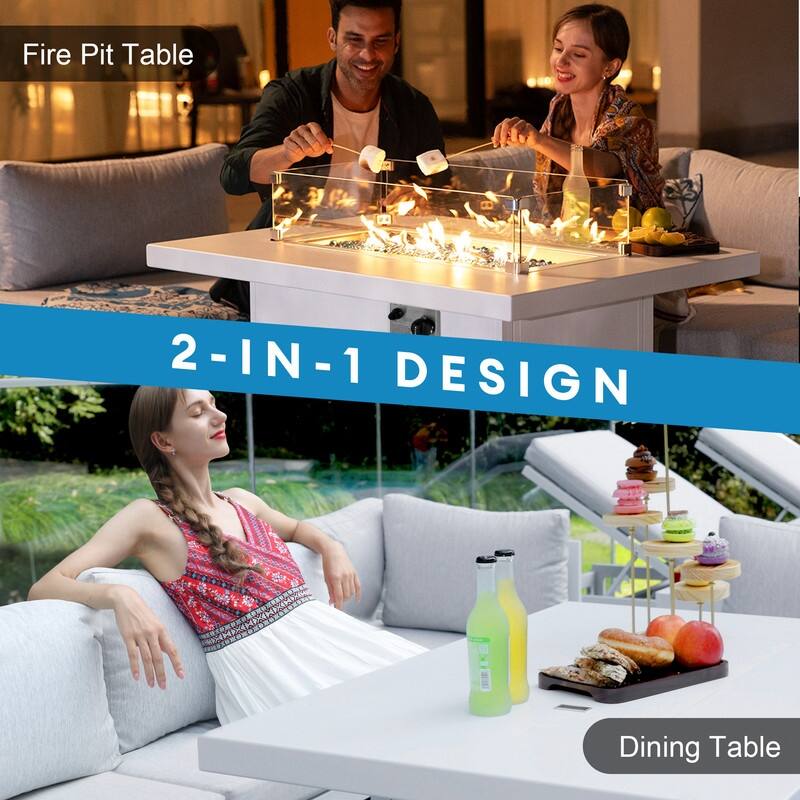 FINCATI 43" Aluminum Outdoor Fire Pit Table, CSA-certified 60,000 BTU Patio Coffee Table Fireplace, Extra Large Firepit