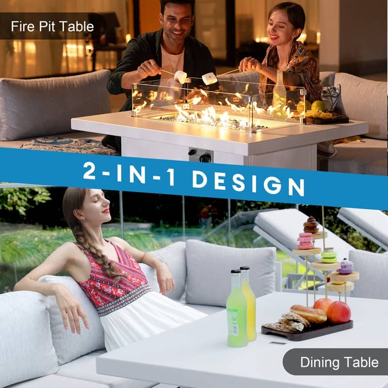FINCATI Outdoor Aluminum 43" Propane Fire Pit Table, Dual-fuel, CSA-certified 60,000 BTU Royal Modern Rectangular Fire Pit