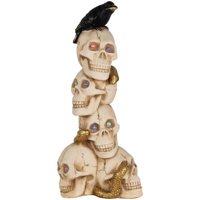 LED Lighted Skull Tower with Raven and Snake Halloween Decoration - 27.5" - Multicolor