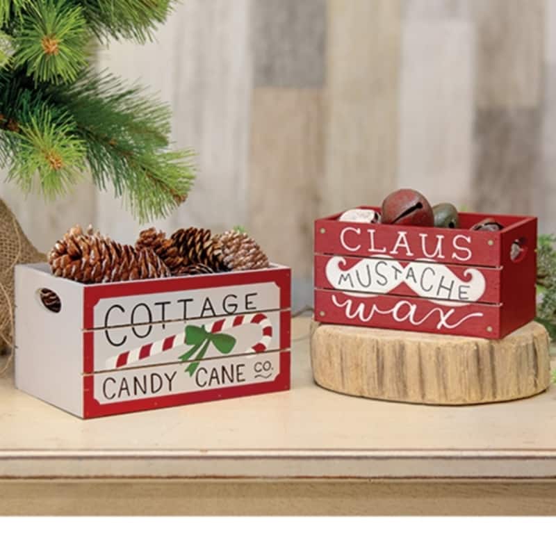 2/Set Christmas Wooden Nesting Crates Rustic Holiday Decor - 2.6” x 5” x 3”