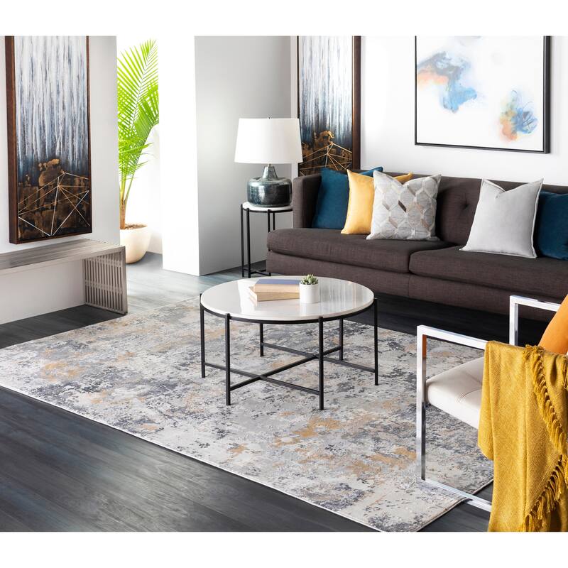 Artistic Weavers Imaculada Modern Area Rug - 5'3" Round - Yellow/Grey