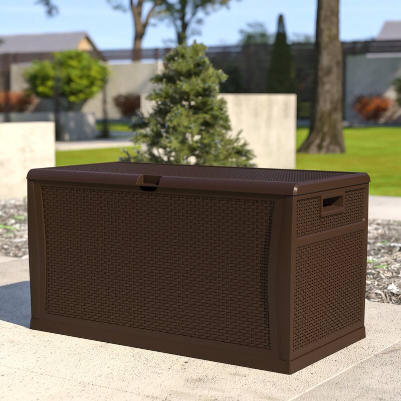 120 Gallon Plastic Deck Box for Outdoor Patio Storage & Deck Organization - Brown