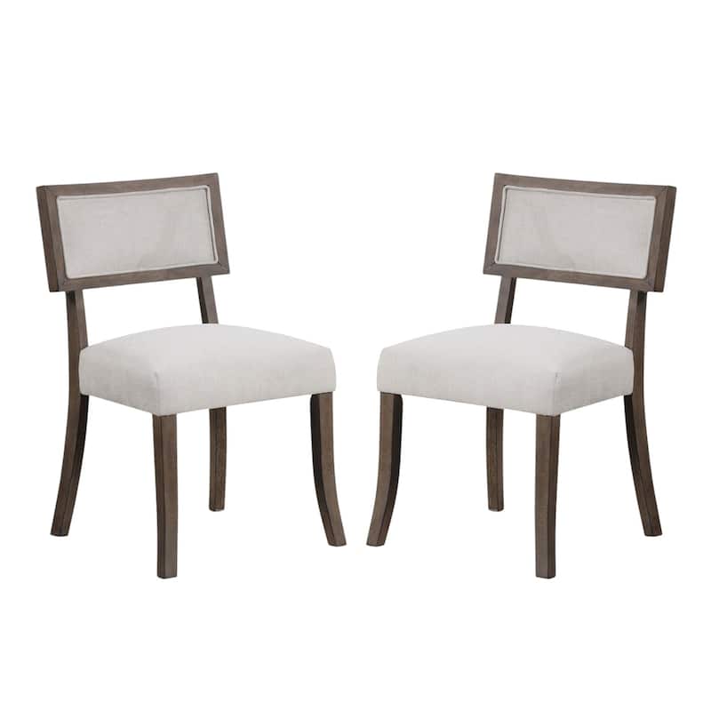Set of 2 Upholstered Dining Chairs in Dark Walnut and Light Gray - Dining Height