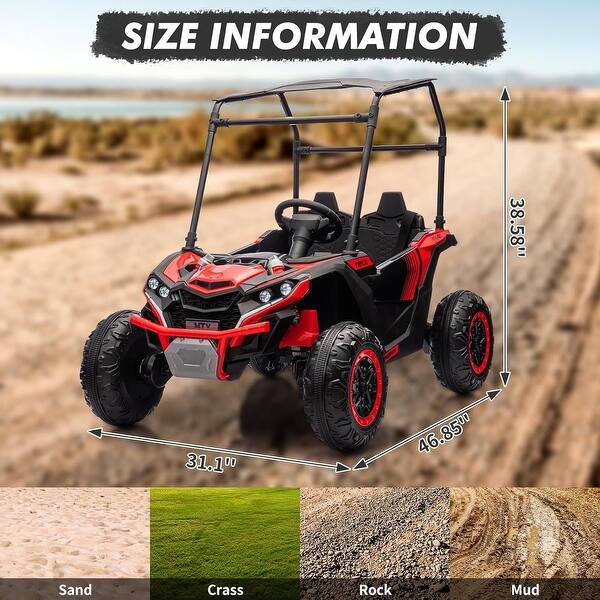 dimension image slide 1 of 3, 2-Seater Kids Ride On Utv, 24V 4WD Electric Truck with Sun Shade