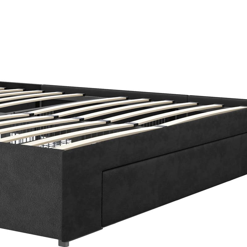 Moasis King Size Velvet Platform Bed with 4 Drawers,Bed Frames with RGB Light & Built-in Charging Station