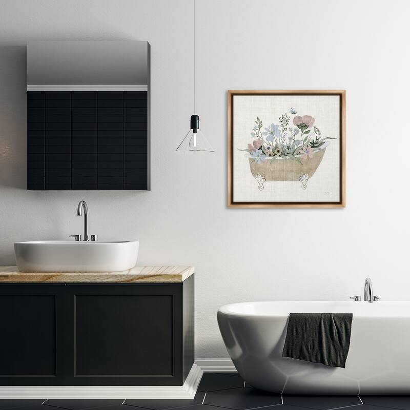 Stupell Rustic Botanicals in Tub Framed Floater Canvas Wall Art Design By Janet Tava