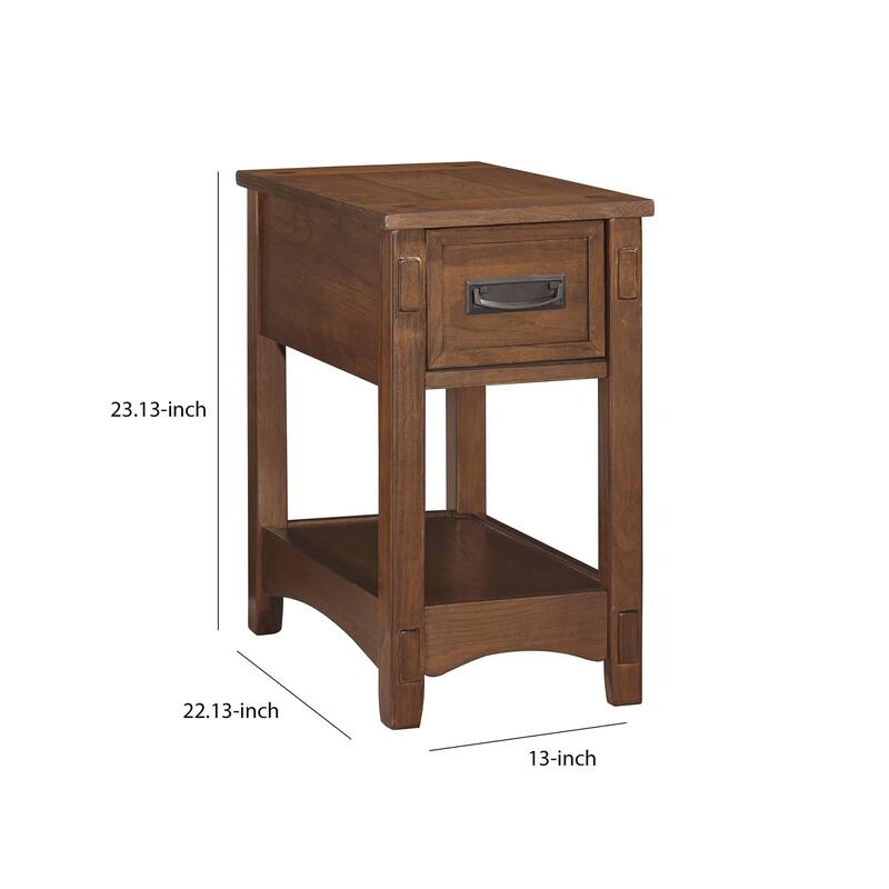 22.13 in. Brown Rectangle Wood End Table with Storage Drawer for Convenience