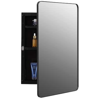 Plastic Medicine Cabinet with Beveled Edge Mirror Door & Round Corner Metal Frame, Wall Mounted Cabinet w/ 2 Adjustable Shelves