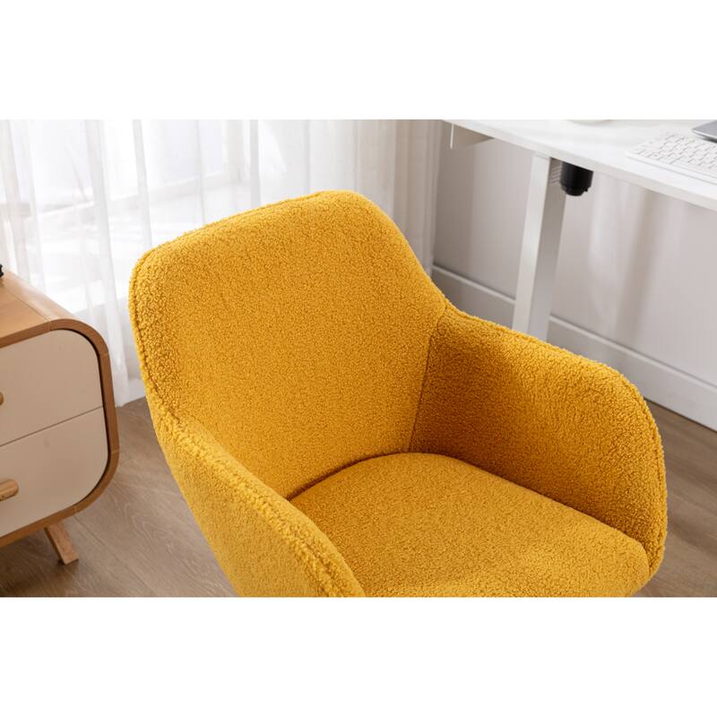 Modern Teddy Fabric Material Adjustable Height 360 Revolving Home Office Chair with Gold Metal Legs, for Indoor, Yellow