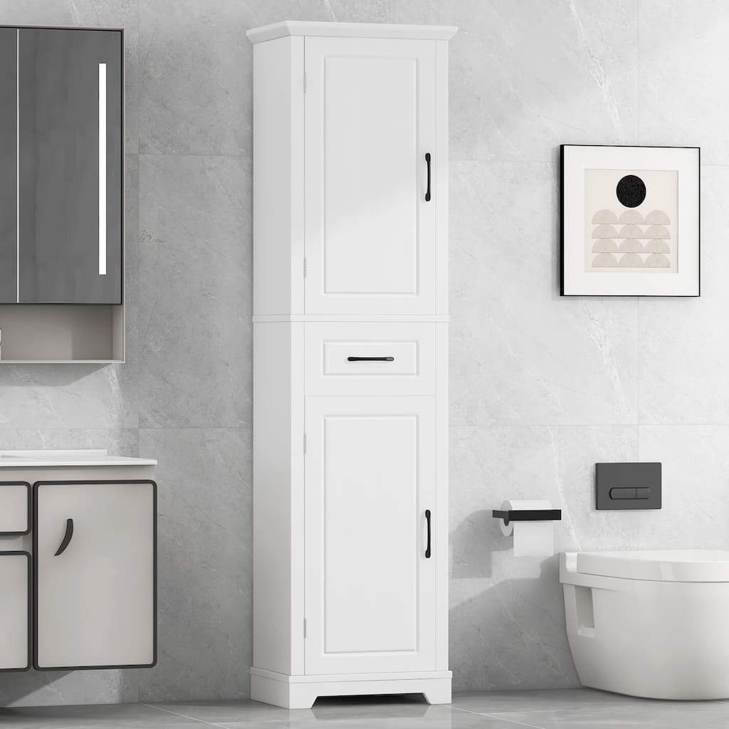 GDFStudio - Peter Modern Tall Bathroom Storage Cabinet with Adjustable Shelves and Two Doors