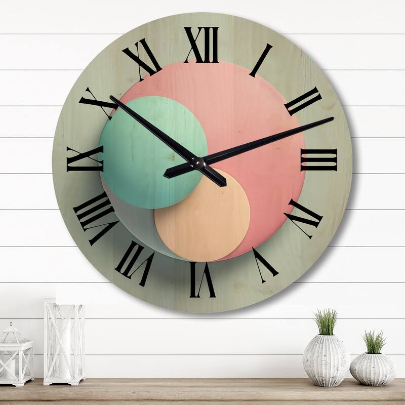 Designart "Geometric Dreaming Retro Minimalism In Pink I" Modern Geometric Oversized Wood Wall Clock