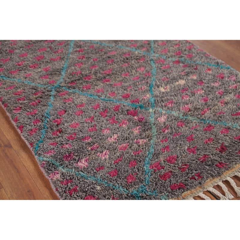 Trellis Plush Geometric Moroccan Oriental Rug Hand-Knotted Wool Carpet - 3'0" x 5'6"