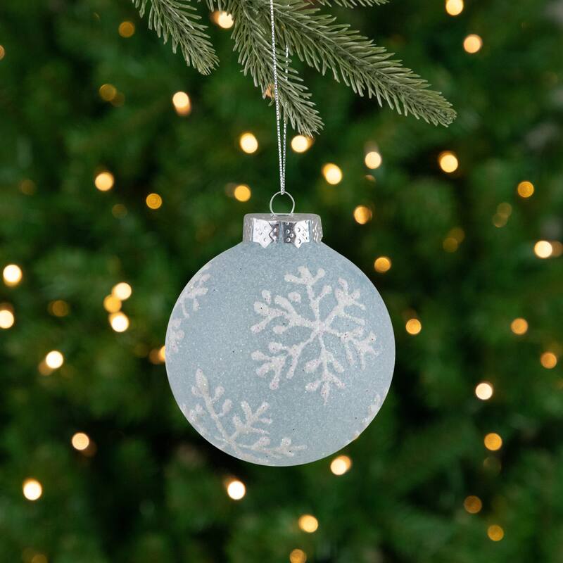 12ct Light Blue Glitter Textured Glass Christmas Ball Ornaments 1.75"