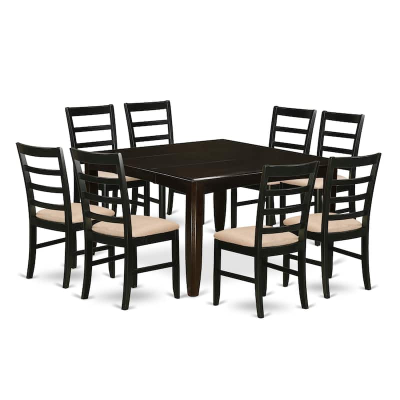 East West Furniture Dining Table Set Includes a Square Table with Butterfly Leaf and Dining Chairs (Chair Seat Type Options)