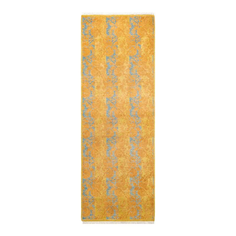 Overton Handknotted Wool Traditional Abstract Green Runner - Lime - Runner