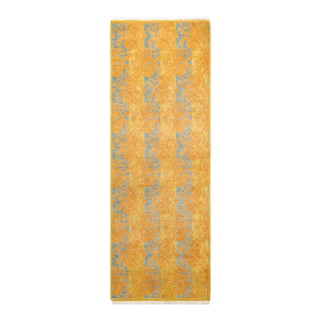 Overton Handknotted Wool Traditional Abstract Green Runner