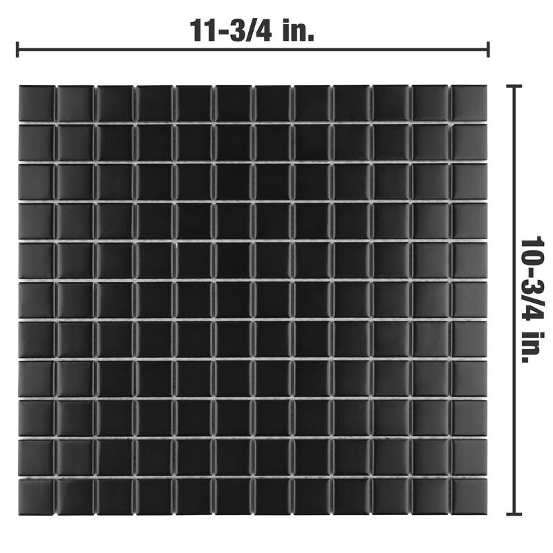 Merola Tile Metro 1" Square Matte Black 10-3/4" x 11-3/4" Porcelain Floor and Wall Tile