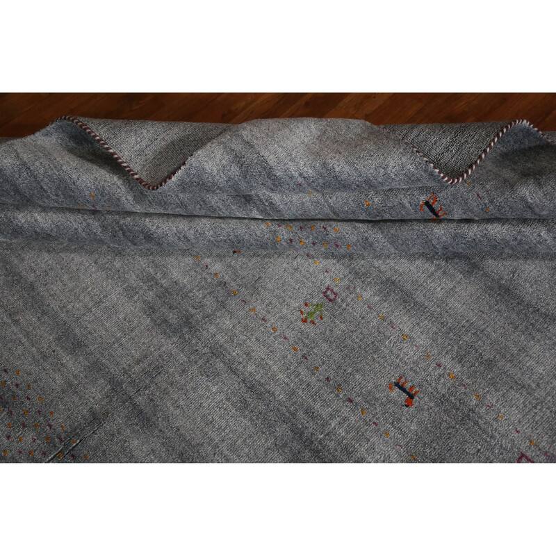 Hand Knotted Oriental 100% Wool Carpet Tribal Tribal Greys & Charcoal Gabbeh Area Rug - 9' 8'' X 8' 1''