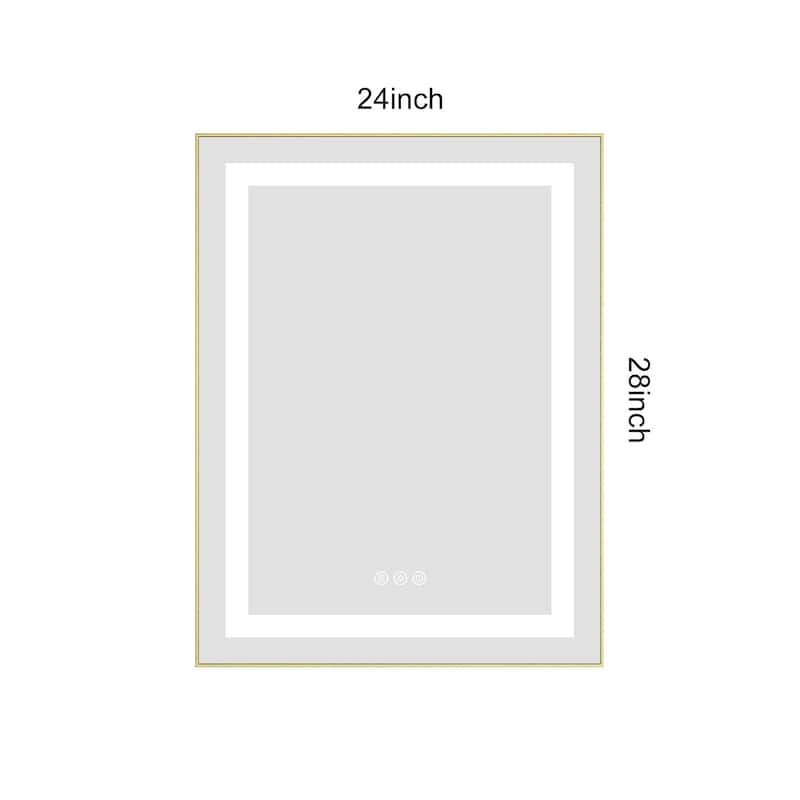 24 x 28 Inch LED Bathroom Mirror with Front and Backlight, Wall Mounted Vanity Mirror with Aluminum Frame, Anti-Fog, Memory
