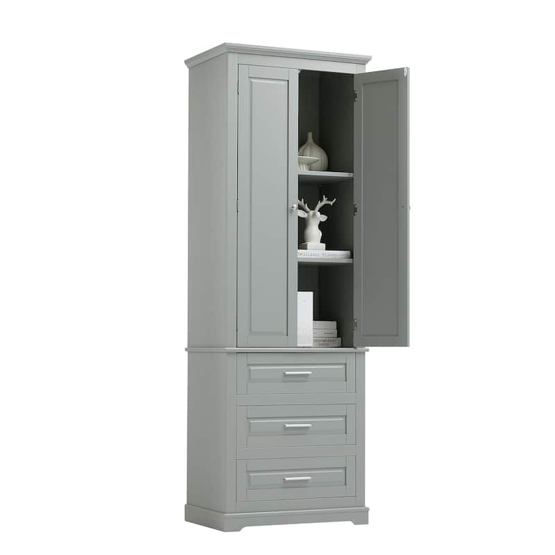 Roomfitters Tall Storage Cabinet with 3 Drawers for Bathroom or Office Freestanding Painted MDF Frame