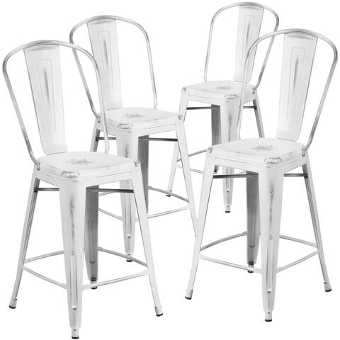 Distressed Metal Indoor/ Outdoor 24-inch Counter Stools (Set of 4)