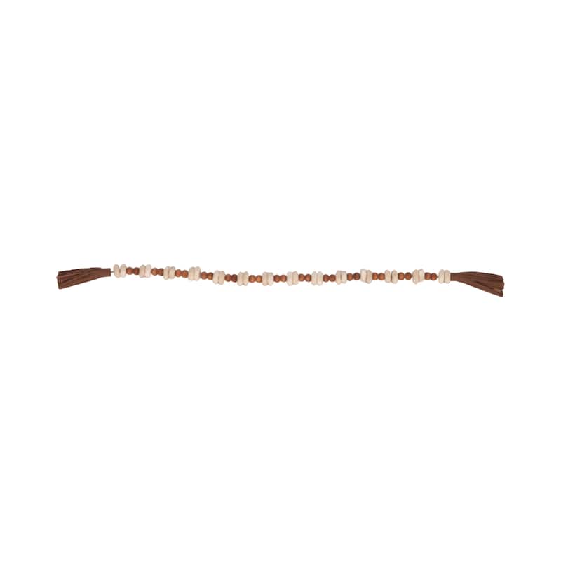 Sagebrook Home 26" Bead Garland with Tassels Contemporary Rustic Mango Wood Travertine Faux Leather Beads - 26" x 1" x 1"