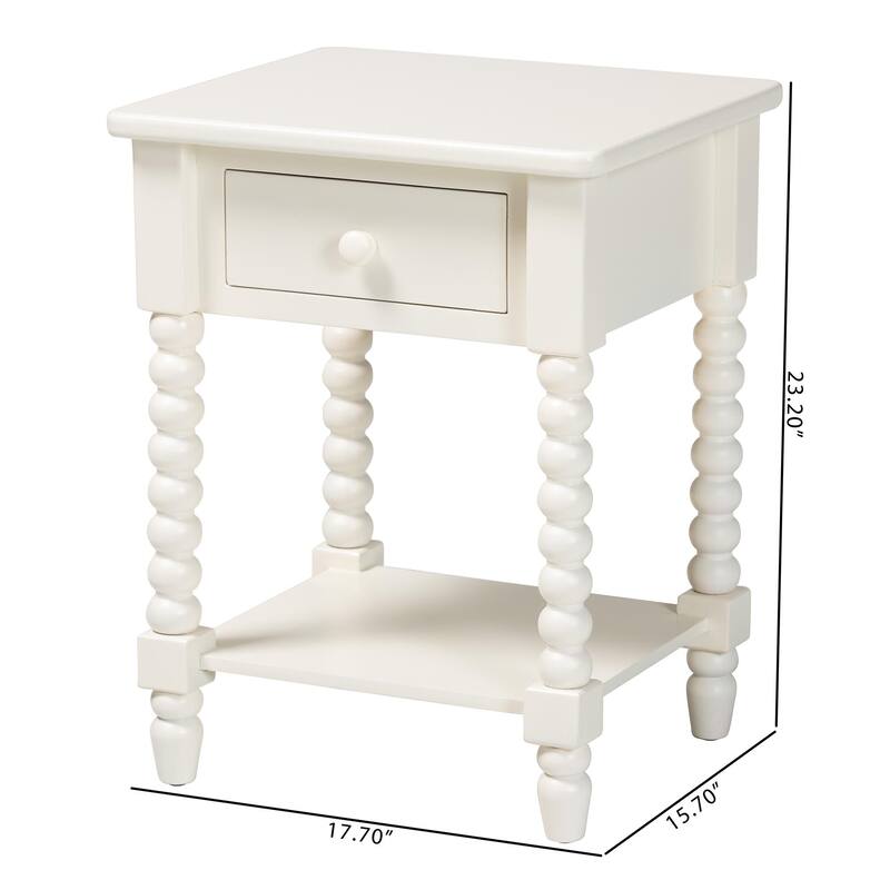 Raynera End Table with Bobbin Legs - 1-Drawer Accent Table with Spindle Turned Legs and Open Shelf, Cottage Farmhouse Side Table