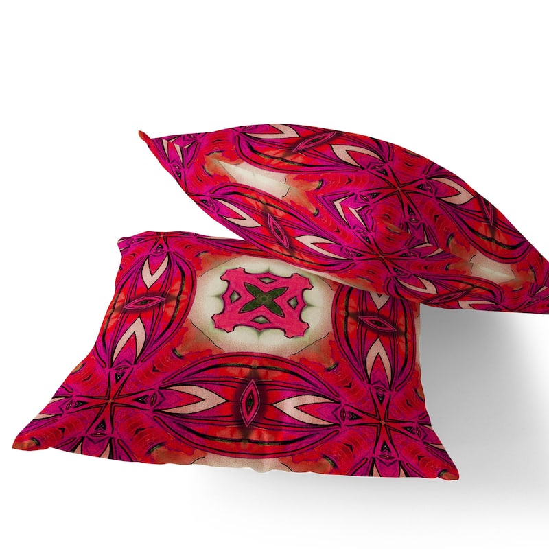 HomeRoots Set of Two 16" X 16" Red and Pink Blown Seam Floral Indoor Outdoor Throw Pillow - 16.00' X '16.00' X '5.00