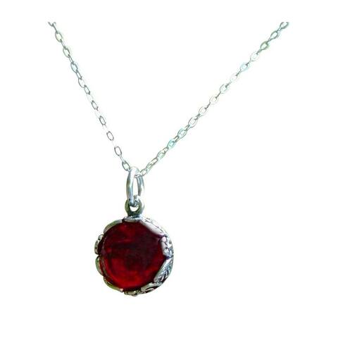 Handmade Recycled Vintage 1940's Ruby Beer Bottle Glass Sterling Silver Botanical Collection Necklace