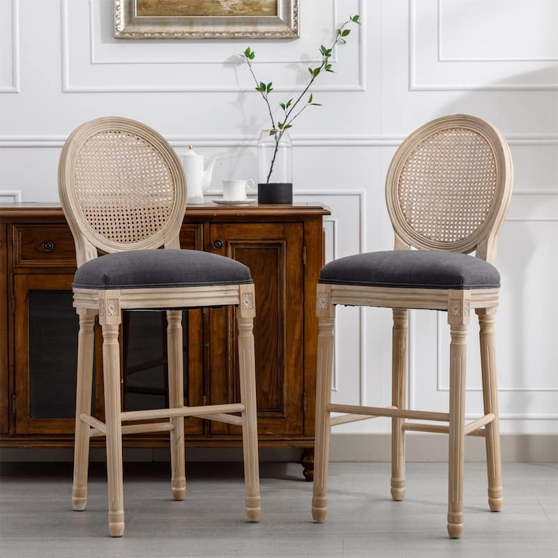 Wooden Barstools Rattan Back Set of 2