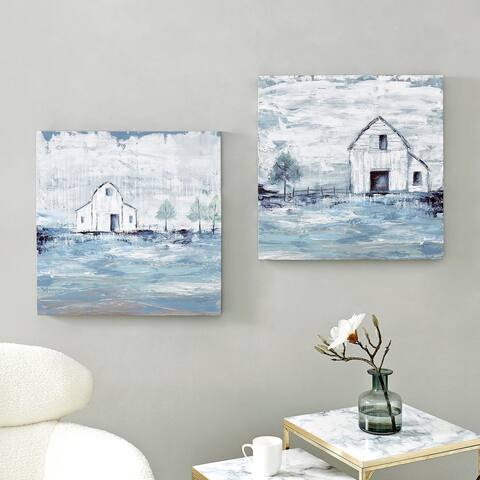 FirsTime & Co. Blue Farmland Acres Barn Square Canvas Wall Art 2-Piece Set
