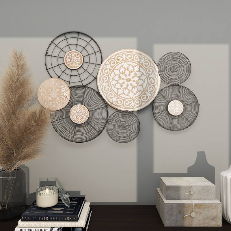 Black Metal Handmade Plate Home Wall Decor with Intricate Pattern