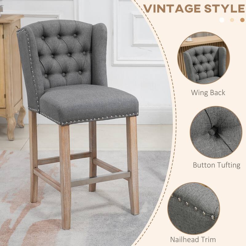 Counter Height Bar Stools Set of 2 with Wood Legs