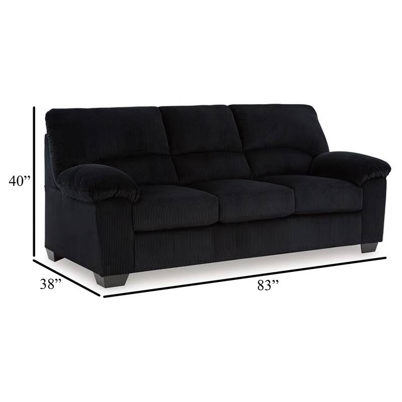Simy Sofa, 83 Inch Black Polyester Corduroy, Modern Plush Pillow Arms