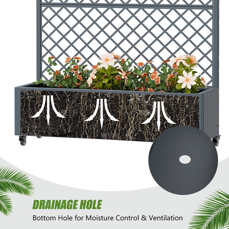 Raised Garden Bed Planter with Trellis Movable Planter Box with Lockable Wheels