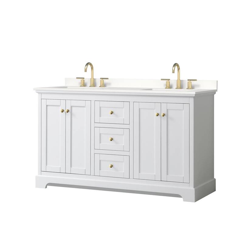 Wyndham Collection WCV232360D-QTZ-US3MXX Avery 60" Free Standing - White / White Quartz Top / Brushed Gold Hardware